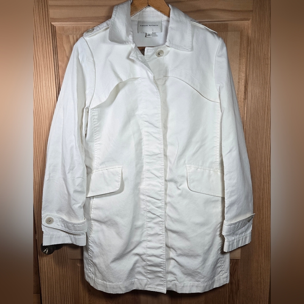Vintage Banana Republic Trench Coat Button Womens XL White Spring Office Career - Picture 2 of 12